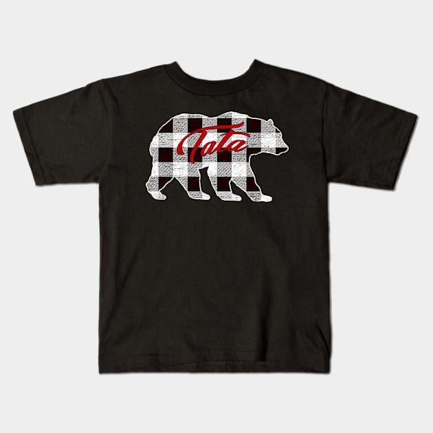 Black And White Buffalo Plaid Tata Bear Shirt Matching Pajama Family Kids T-Shirt by tabaojohnny